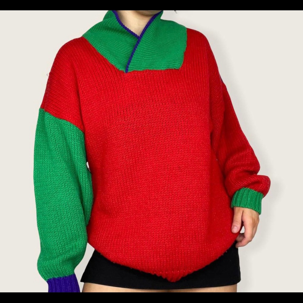 Vintage Knit Colorblock Chunky Sweater Size Medium